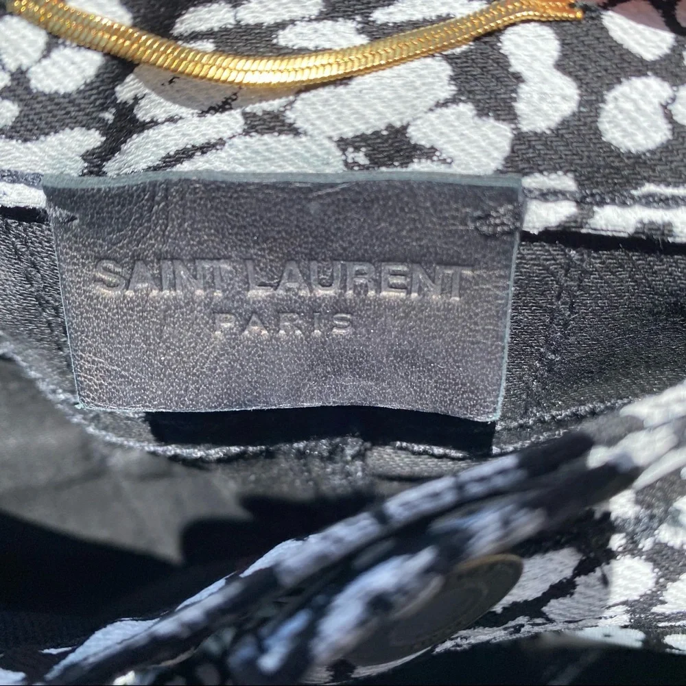 Saint Laurent Black And White “Baby Cat” Leopard Print Coated Jeans NWT